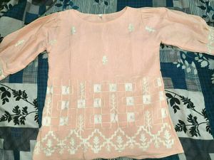 Peach Embroidered Kurta