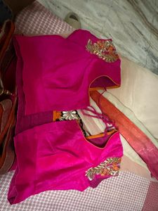Vibrant Pink &amp; White Designer Saree with Embroider