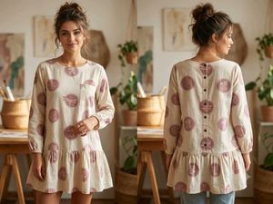 Cream & Pink Printed Mini Dress