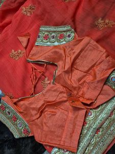 Vibrant Orange Embroidered Saree with Blouse