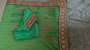 Vibrant Green Embroidered Saree with Blouse