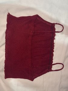 Maroon Spaghetti Strap Cropped Top