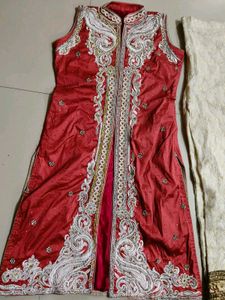 Embroidered Coral Kurta  plazo farshi