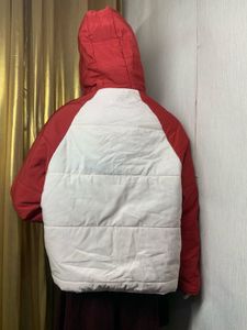 Stylish Red &amp; White Hooded Jacket