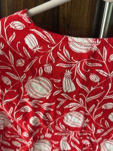 Vibrant Red Floral Print Kurta