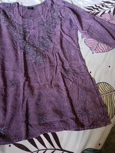 Embroidered Purple Cotton Kurta