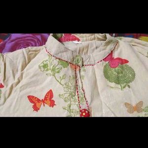 Cream Butterfly Print Kurta