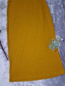 Mustard Ribbed Knit Skirt