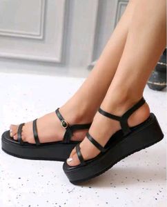 Shein buckle fastening Black Platform Wedge