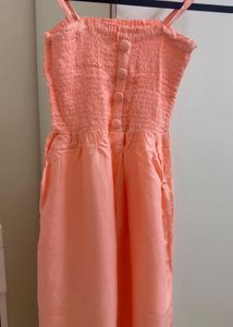 Peach Smocked Jumpsuit with Buttons