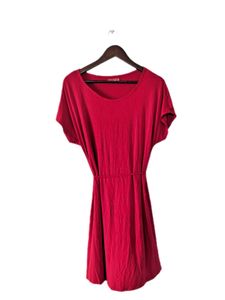 Red Short Sleeve Belted Dress