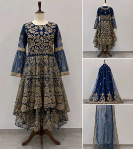 Exquisite Navy Blue Embroidered Gown