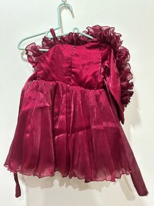 Girls Burgundy Ruffled Party Dress