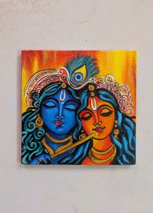 Mini Handmade Radha Krishna Canvas Painting