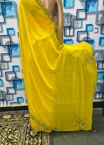 Bakrid offer Saree Elegant Yellow Embellished