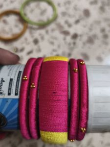 Pink & Yellow Silk Thread Bangles
