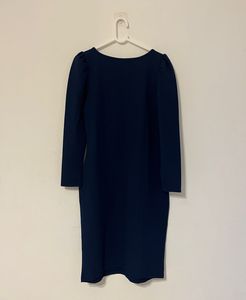 Navy Blue Square Neck Puff Sleeve Dress