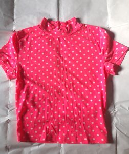 Neon Pink Polka Dot Crop Top Women's Barbie Tee 👚