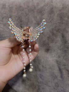 Sparkling Wing Hair Claw Clip with Pearls