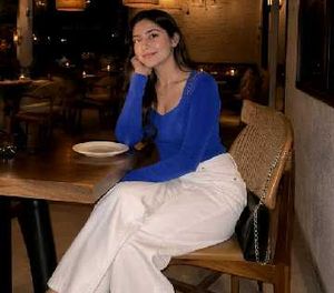 Ribbed Long Sleeve Blue Top