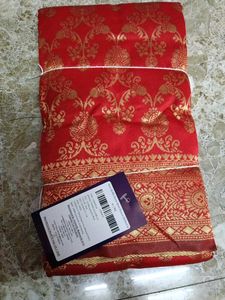 Vibrant Red Saree with Goldwork