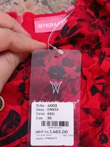 Red Printed Puff Sleeves dress 8to10 years
