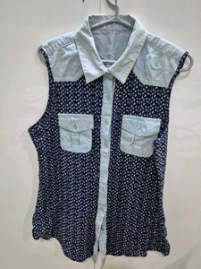 Floral Denim and Rayon Sleeveless Top
