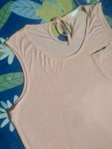 Peach Sleeveless Top with Pocket Detail