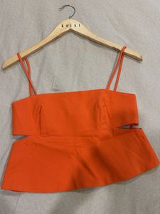 Vibrant Orange Cut-Out Top with pants