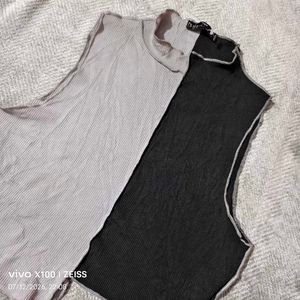 40127. Colorblock Mock Neck Crop Top