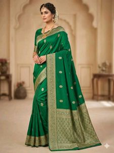 Elegant Green Silk Saree with Gold Border