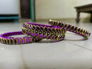 Purple Silk Thread Bangles with Stone Work