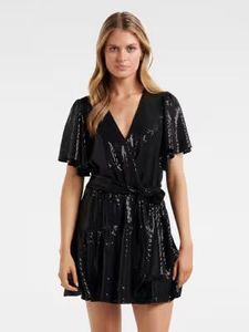 Sparkling Black Sequined Wrap Dress