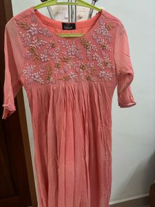 Embroidered Peach Kurta