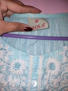 Sea Emerald Blue Colour Embroidery Kurti
