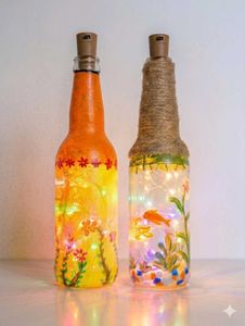 Handmade Painted Glass Bottles with LED Cork Light