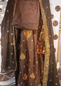Heavy  Cotton Stones And Beaded Suit  Color: ( 🟤)