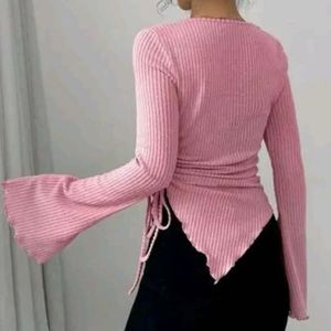 Y2K Pink Baddie Bell Sleeve Top