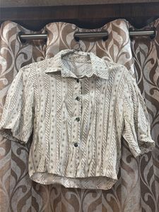 Boho Print Button-Up Cropped Blouse