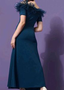 Elegant Teal Off-Shoulder Ruffle Dress
