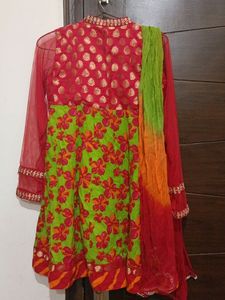Red And Green Party Suit For 6-8 Years Girls