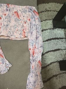 Floral Smocked Off-Shoulder Crop Top