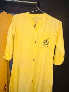 Combo of Yellow embroidered Kurta and  Mustard Flo