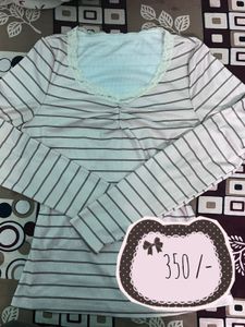 Striped Long Sleeve Top with Lace Detail