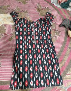 Stylish Black Kurta with Red & White Ikat Print