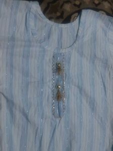 Light Blue Striped Kurta with Pants