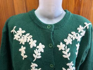 Green Embroidered Button-Up Cardigan