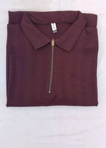 Burgundy Zip Neck Polo  tshirt unisex