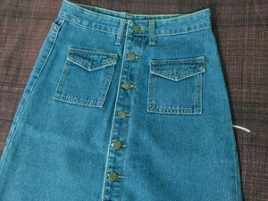 Blue Denim Button-Front Skirt