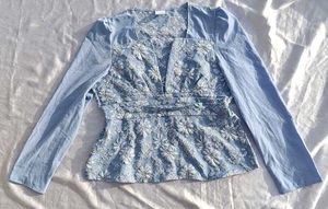brand new(savana)patchwork blue Puff Sleeve Top